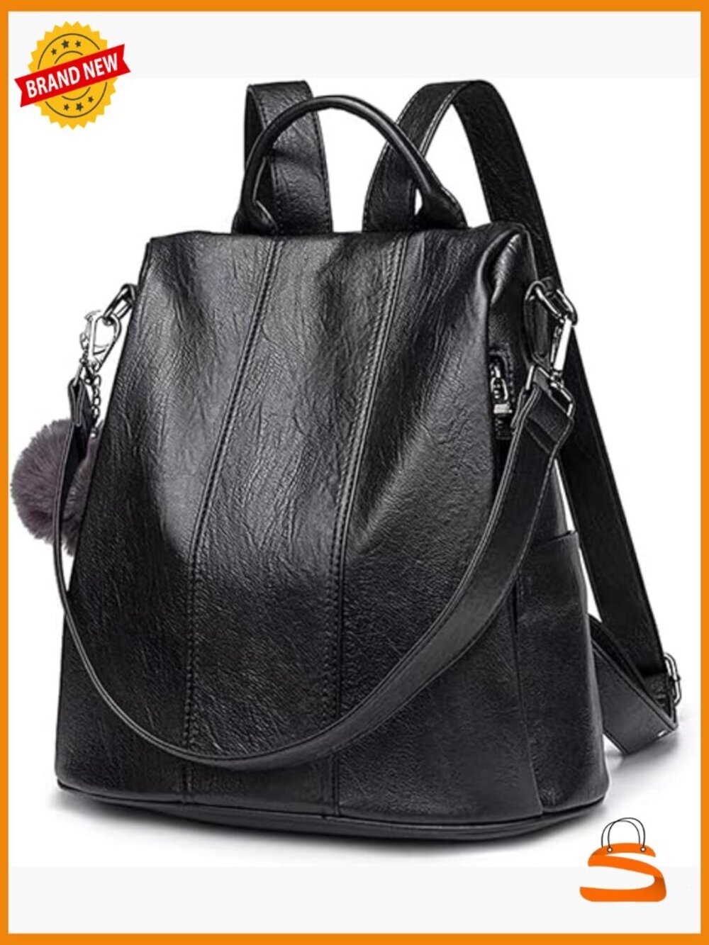 Faux Leather Backpack for Women, Soft Rucksack with Anti-Theft Pocket